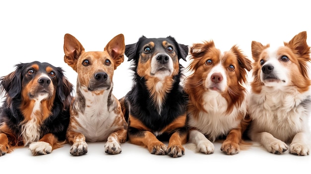 Un grupo de perros en un fondo blanco