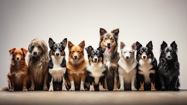 Grupo de perros en la playa generativa ai.