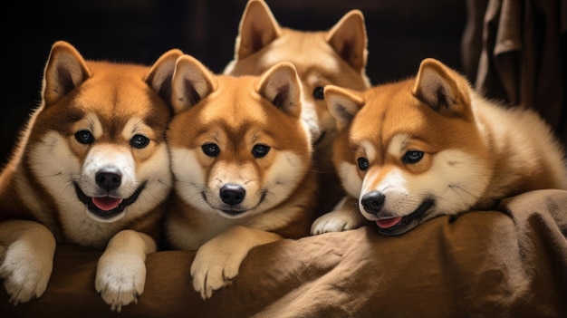 Un grupo de perros Shiba Inu de pelo rojo en primer plano