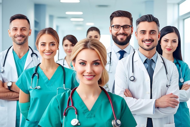 Foto grupo de personal médico equipo de médico y enfermera en el hospital concepto de atención médica y medicina