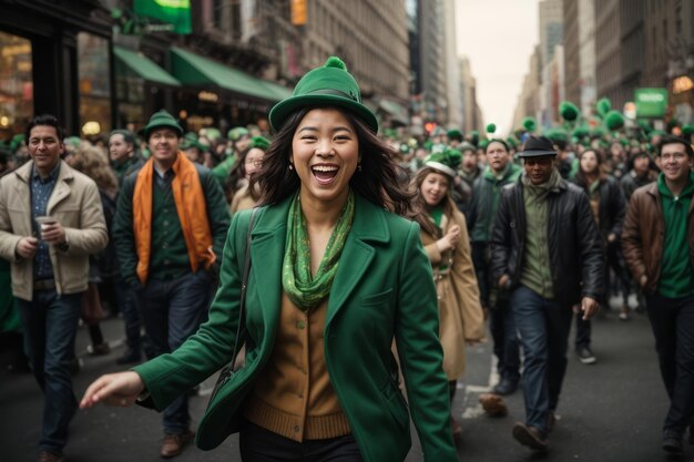 Grupo de personas alegres celebrando el día de San Patricio