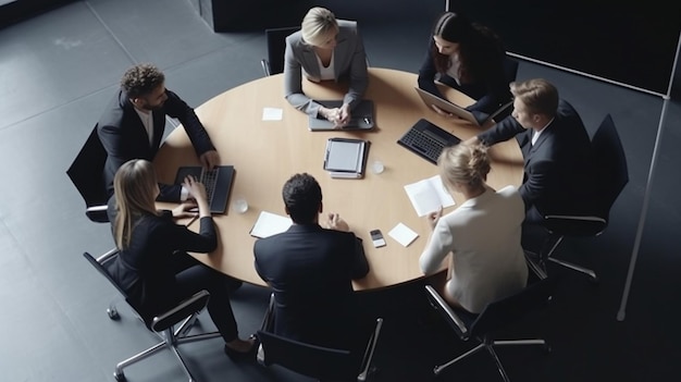 Un grupo de personas alrededor de una mesa redonda.