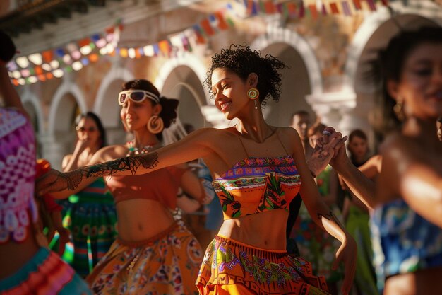 Foto un grupo de personas bailando la salsa el cinco de mayo