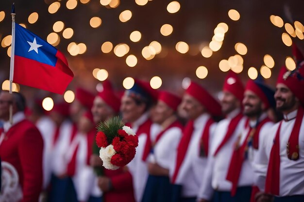 Foto un grupo de personas con una bandera y una bandera