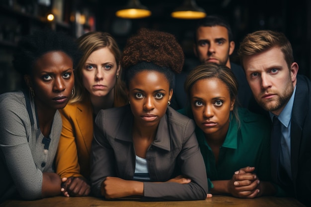 Un grupo de personas en un bar con la cara sobre la mesa.