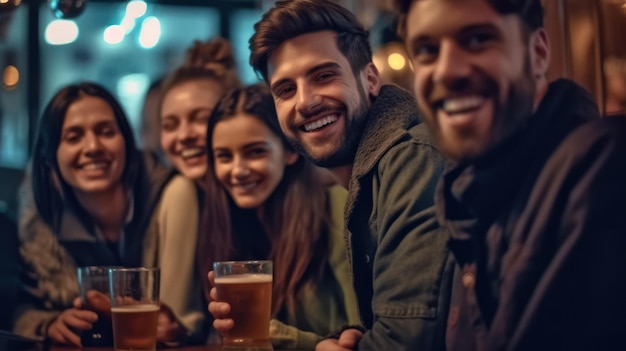 Un grupo de personas bebiendo cerveza en un bar