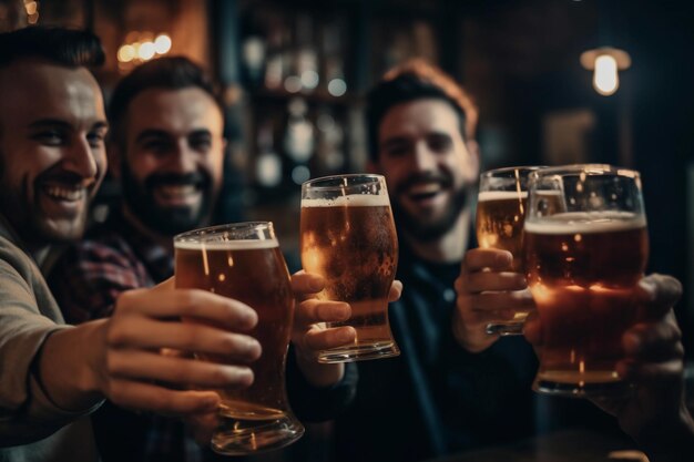 Grupo de personas bebiendo cerveza juntos IA generativa