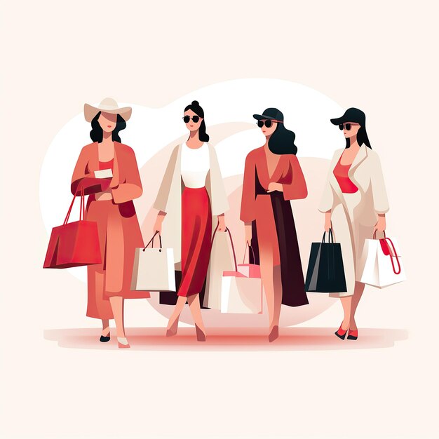 Foto grupo de personas con bolsas de compras ilustración vectorial en estilo plano