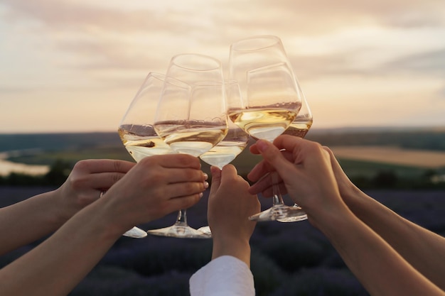 Un grupo de personas brindando con copas de vino