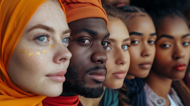 Foto un grupo de personas con cabezas de diferentes colores