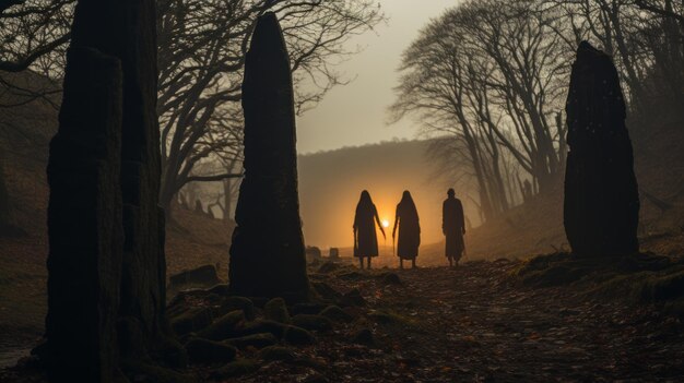 Foto un grupo de personas caminando por el bosque.