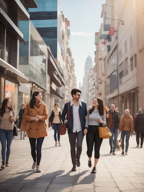 Grupo de personas caminando por una calle con confianza Empresarios y mujeres de negocios viajando juntos