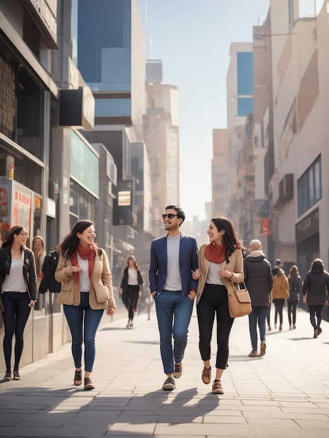 Grupo de personas caminando por una calle con confianza Empresarios y mujeres de negocios viajando juntos