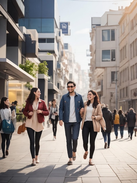 Grupo de personas caminando por una calle con confianza Empresarios y mujeres de negocios viajando juntos