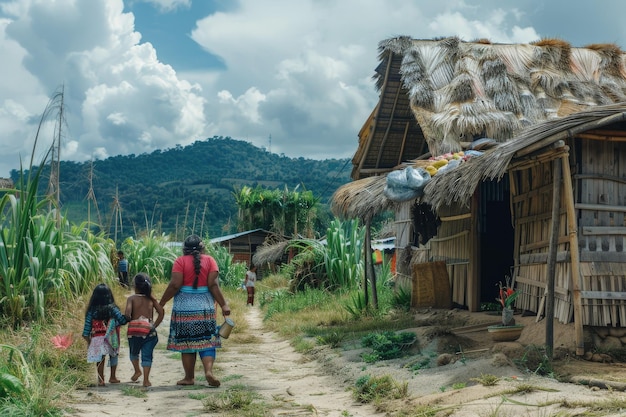 Un grupo de personas caminando por un camino de tierra