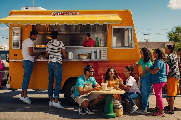 Un grupo de personas en un camión de comida en