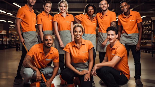 Foto un grupo de personas con camisas naranjas que dicen equipo