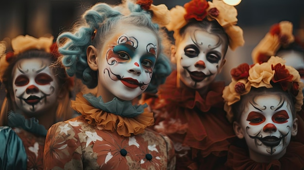 Grupo de personas con caras pintadas y maquillaje de payaso Día de San Patricio