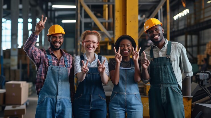 un grupo de personas con cascos y con cascos están sonriendo y usando cascos