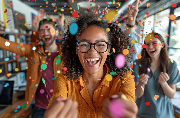 Un grupo de personas celebrando con confeti