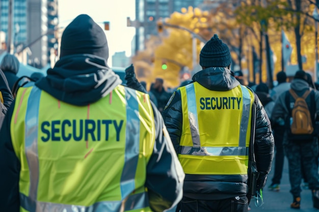 un grupo de personas con chaquetas con la palabra seguridad en ellas