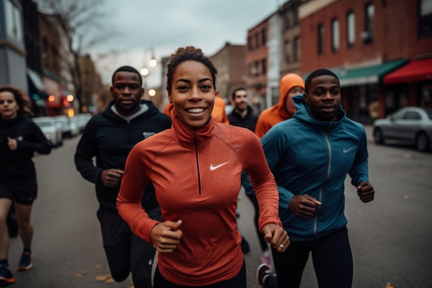 Un grupo de personas corriendo por una calle