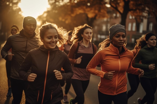 Un grupo de personas corriendo en una calle.