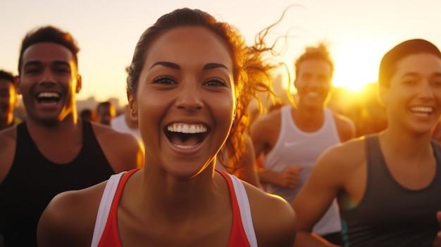 Un grupo de personas corriendo una carrera de 5k imágenes de salud mental ilustración fotorrealista