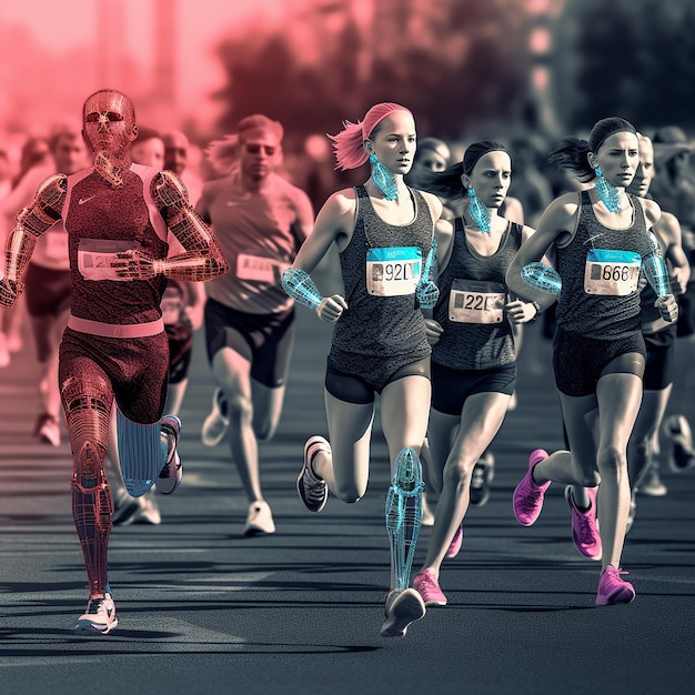 un grupo de personas corriendo en una carrera con el número 10 en sus camisas