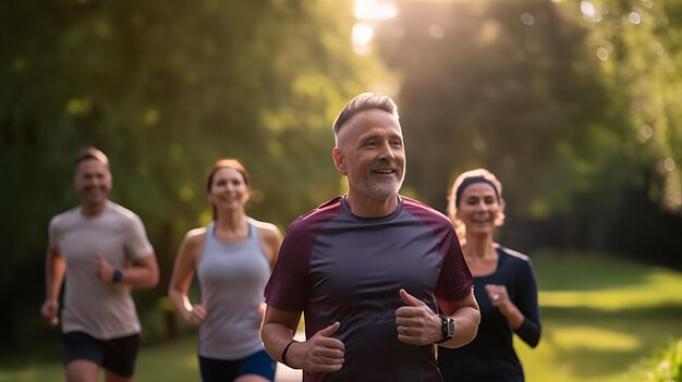 Un grupo de personas corriendo en un parque.