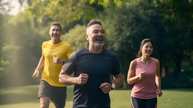 Un grupo de personas corriendo en un parque.