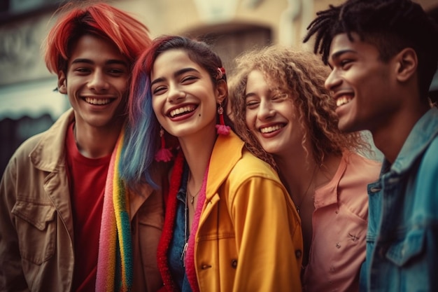 Un grupo de personas de diferentes nacionalidades riendo Diferentes edades nacionalidades divirtiéndose juntos pasando un buen rato juntos riendo sonriendo Disfrute relajación respeto paz IA generativa