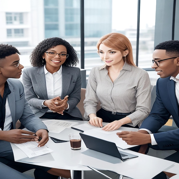 Grupo de personas diversas que tienen una reunión de negocios