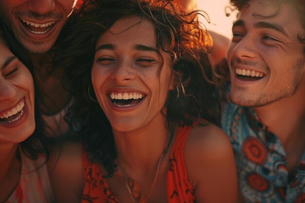 Foto un grupo de personas diversas riendo juntas capturan