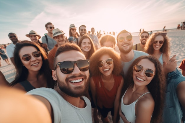 Un grupo de personas se divierten en una playa.