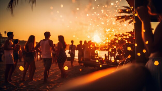 Foto un grupo de personas divirtiéndose en una fiesta de playa