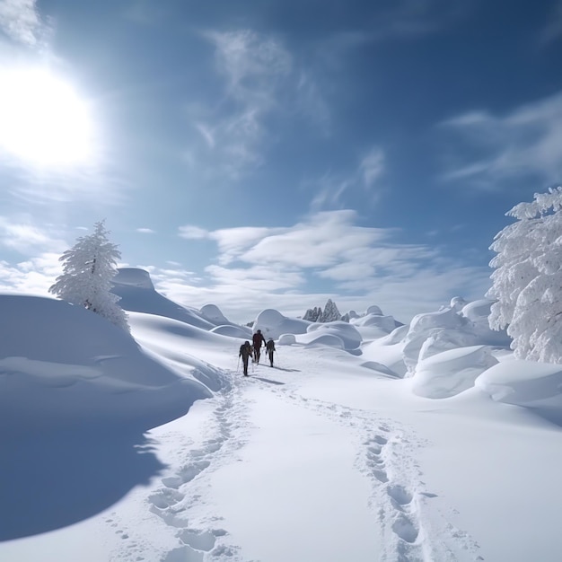 Un grupo de personas está esquiando en un campo nevado.