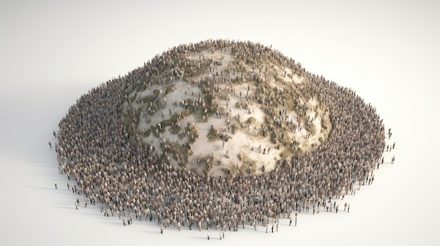 Un grupo de personas está de pie alrededor de una montaña.