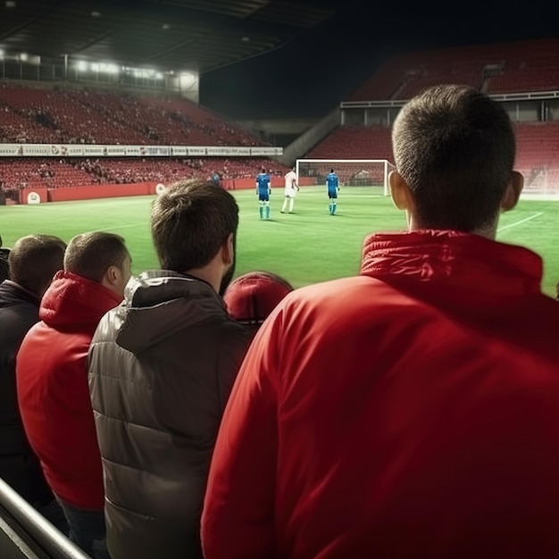 Un grupo de personas está viendo un partido de fútbol.