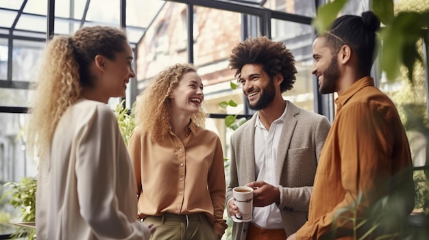 un grupo de personas están hablando y riendo.