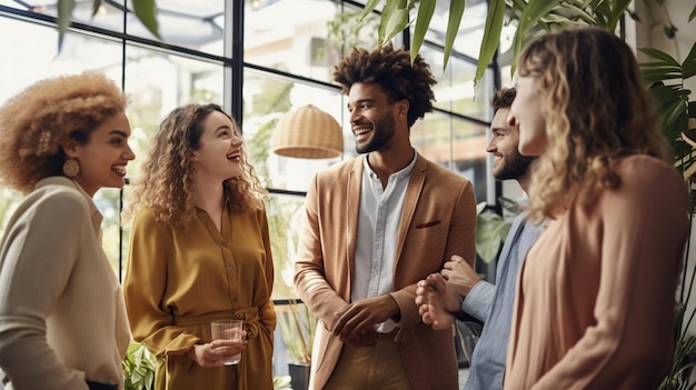 un grupo de personas están hablando y teniendo una conversación.