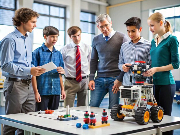 un grupo de personas están jugando un juego con un robot
