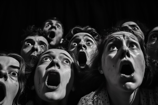 Foto un grupo de personas están mirando algo con la boca abierta