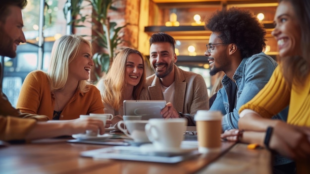 Un grupo de personas están sentadas alrededor de una mesa con computadoras portátiles AIG41