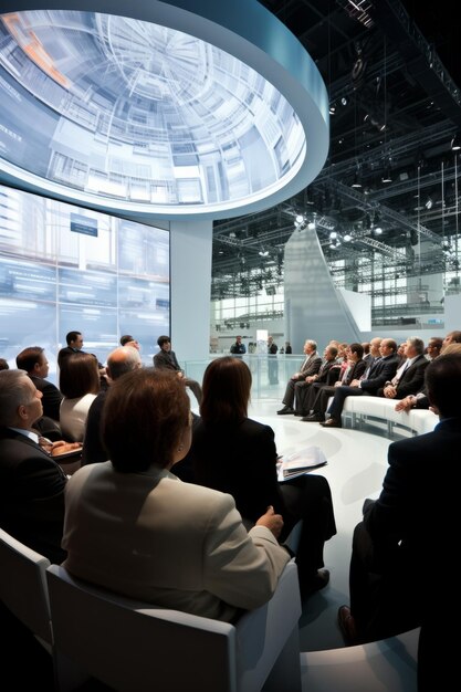 Foto un grupo de personas están sentadas en círculo escuchando una presentación