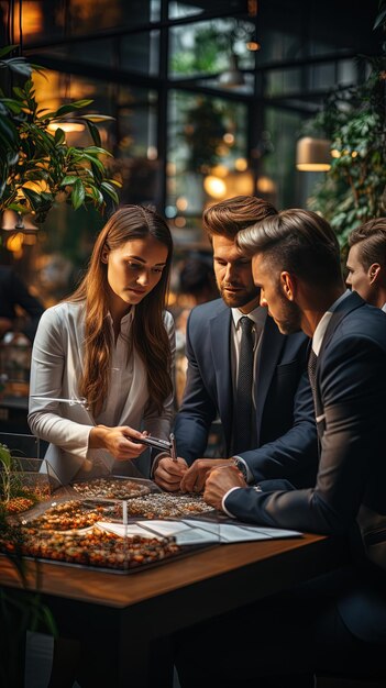 un grupo de personas están sentadas en una mesa con un cartel que dice