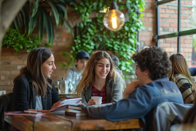 un grupo de personas están sentadas en una mesa con un libro titulado personas