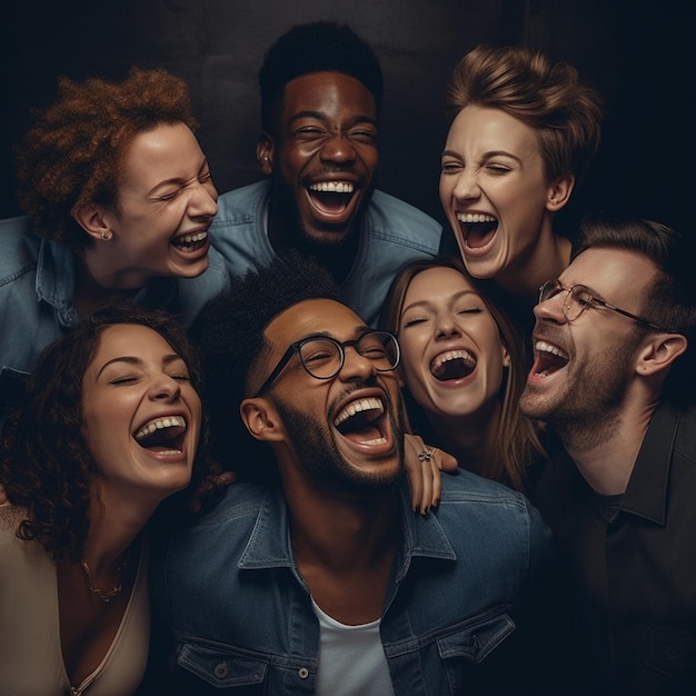 Un grupo de personas están sonriendo y riendo juntos.