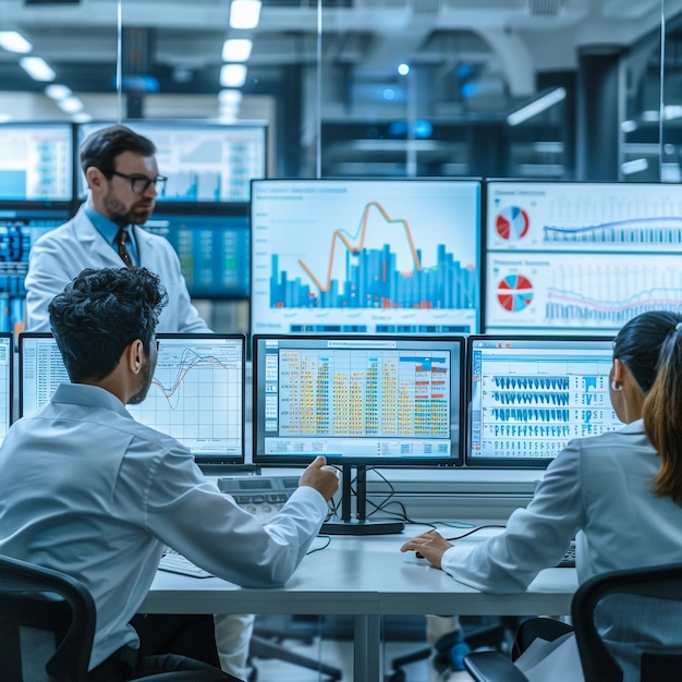 un grupo de personas están trabajando en un laboratorio de computadoras
