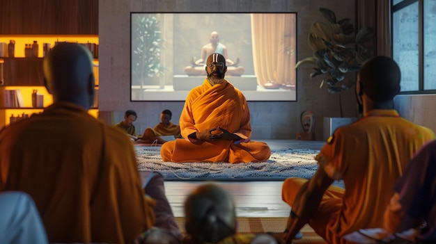 Foto un grupo de personas están viendo una presentación en una pantalla